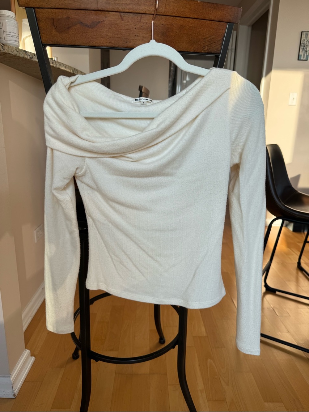 Reformation Elio Knit Top Off Shoulder Long Sleeve Fior Di Latte Ivory S